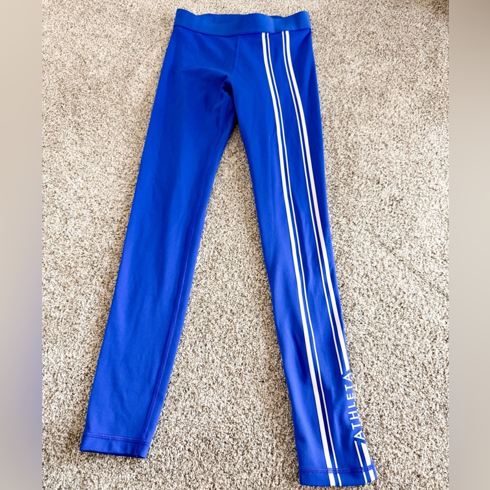 Athleta girl Vibrant Blue chit chat graphic Leggings sz 12 NEW